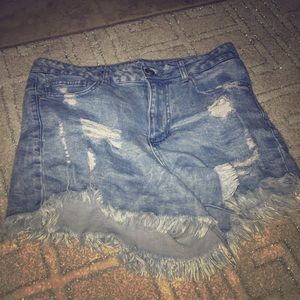 Distressed jean shorts